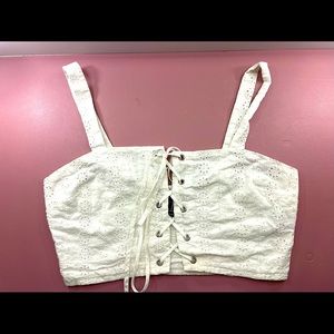 White Lace-up Eyelet Crop Top